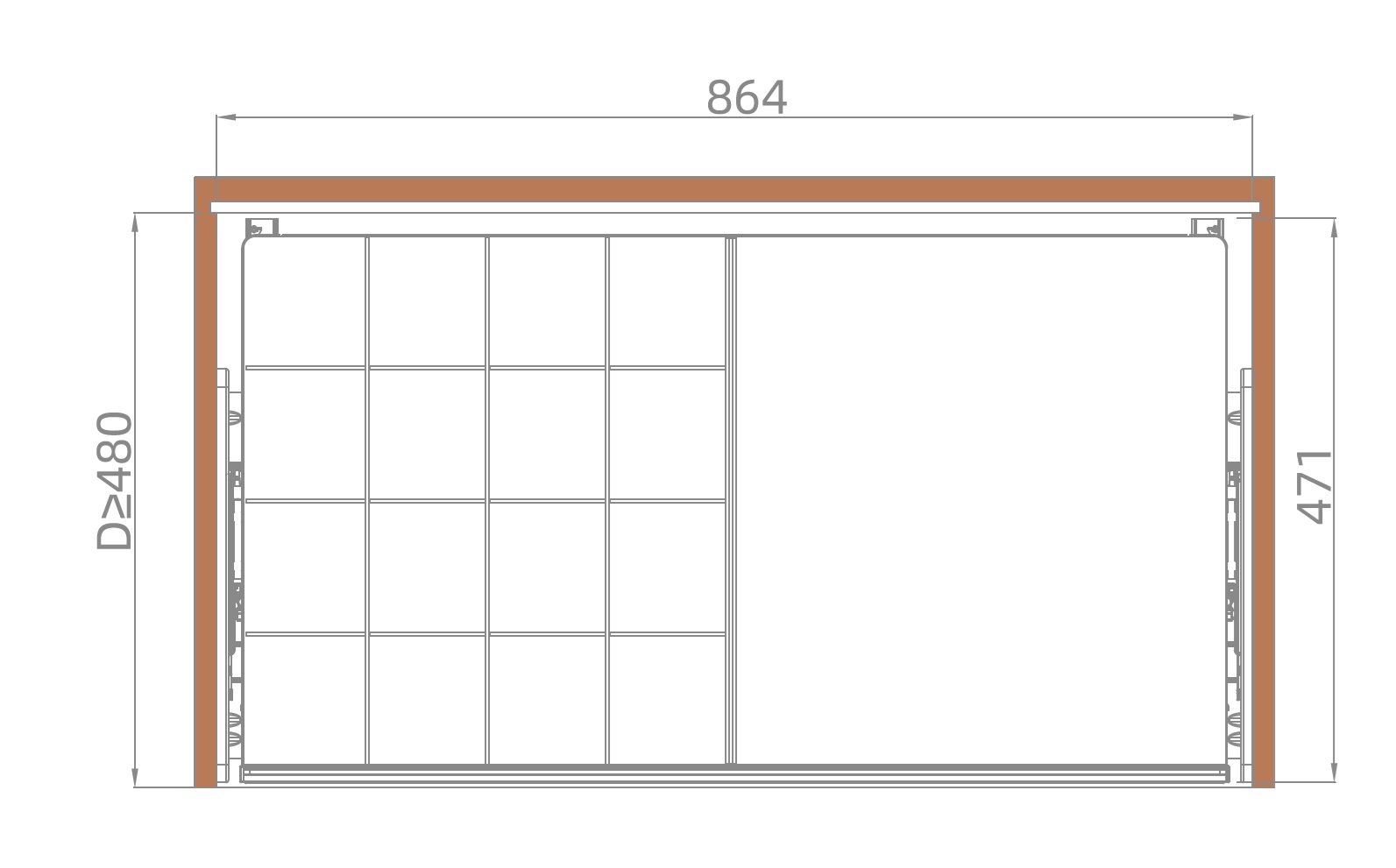 ALPHALUX Bach Выдвижной лоток для аксессуаров в базу 900 мм, 864х471х108 (ШхГхВ), шоколад/мокко. Рис. 2 ALPHALUX Bach Выдвижной лоток для аксессуаров в базу 900 мм, 864х471х108 (ШхГхВ), шоколад/мокко. Рис. 2