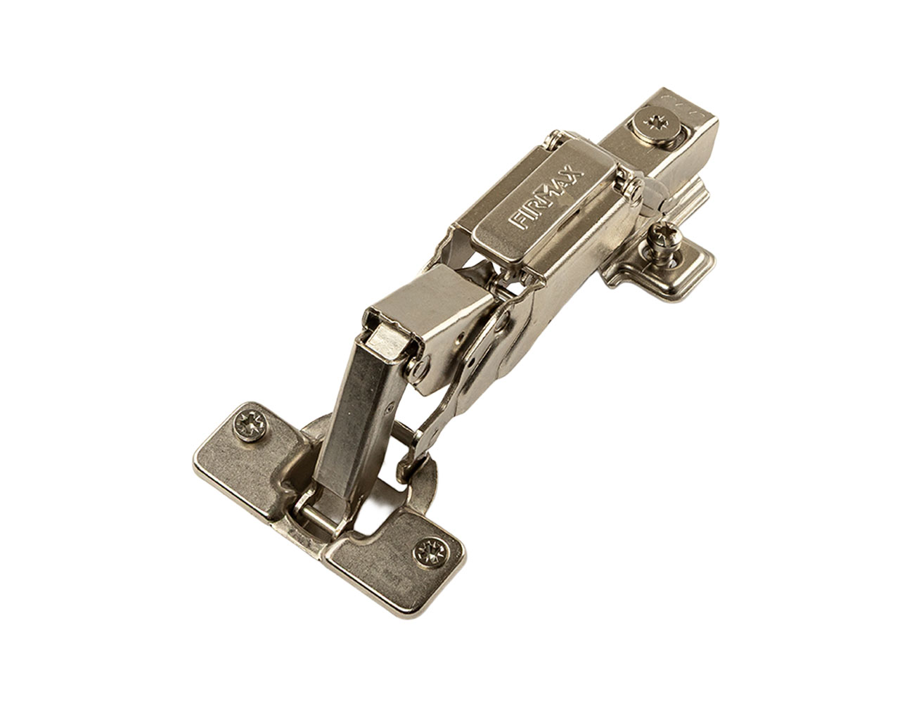 Петля для накладных дверей Firmax Smartline Clip-on, с доводчиком, угол открывания 155°, чашка 35 мм, 52 мм, с евровинтами 6.3*14 мм