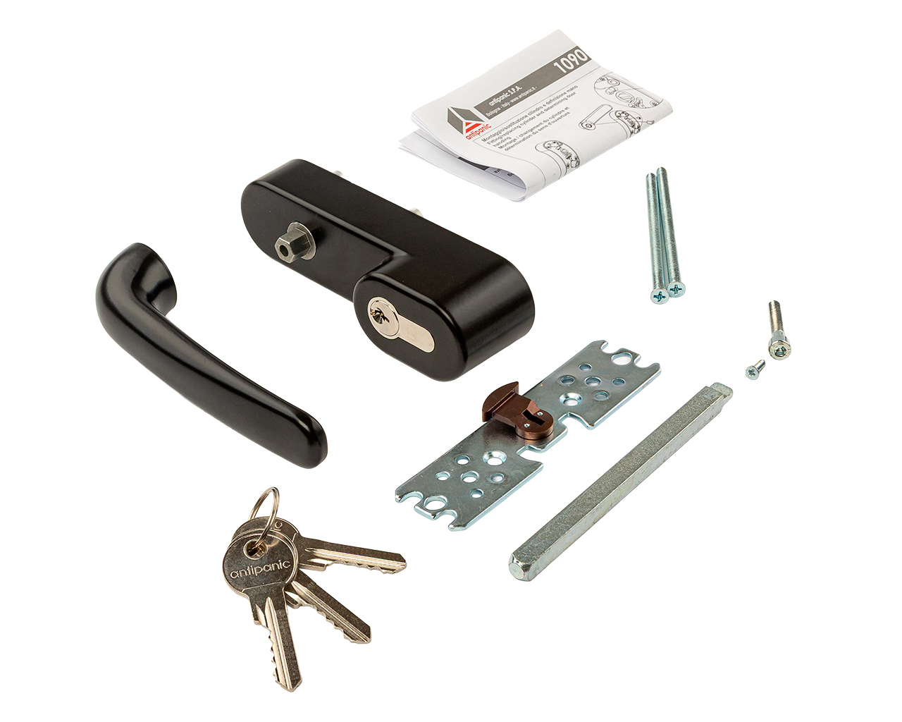 Ручка наружная для антипаники с профильным цилиндром без фиксации (комплект деталей для установки), черн. RAL9005, 1290. Рис. 1