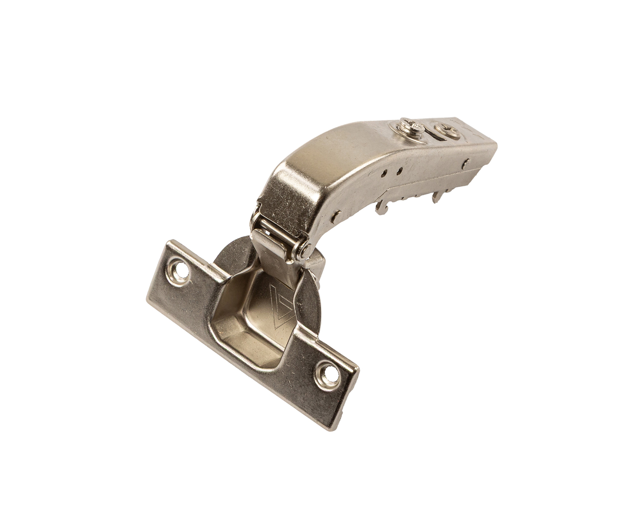 Петля для угловых дверей +90° Alphalux Clip-On, без пружины, угол открывания 100°, 52 мм, чашка 35 мм, никель. Рис. 1 Петля для угловых дверей +90° Alphalux Clip-On, без пружины, угол открывания 100°, 52 мм, чашка 35 мм, никель. Рис. 1