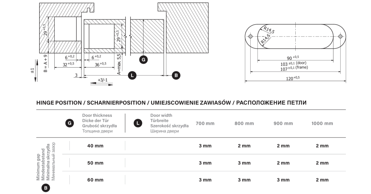 Петля дверная скрытая универсальная, 3D, 120х29 мм, 60 кг, сатин хром., с 4 пласт. колпачками. Рис. 2