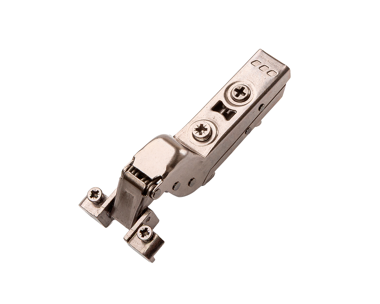 Петля для вкладных дверей с фасадом из алюминиевой рамки Alphalux Titan Clip-On, c доводчиком, угол открывания 100°, титан. Рис. 1