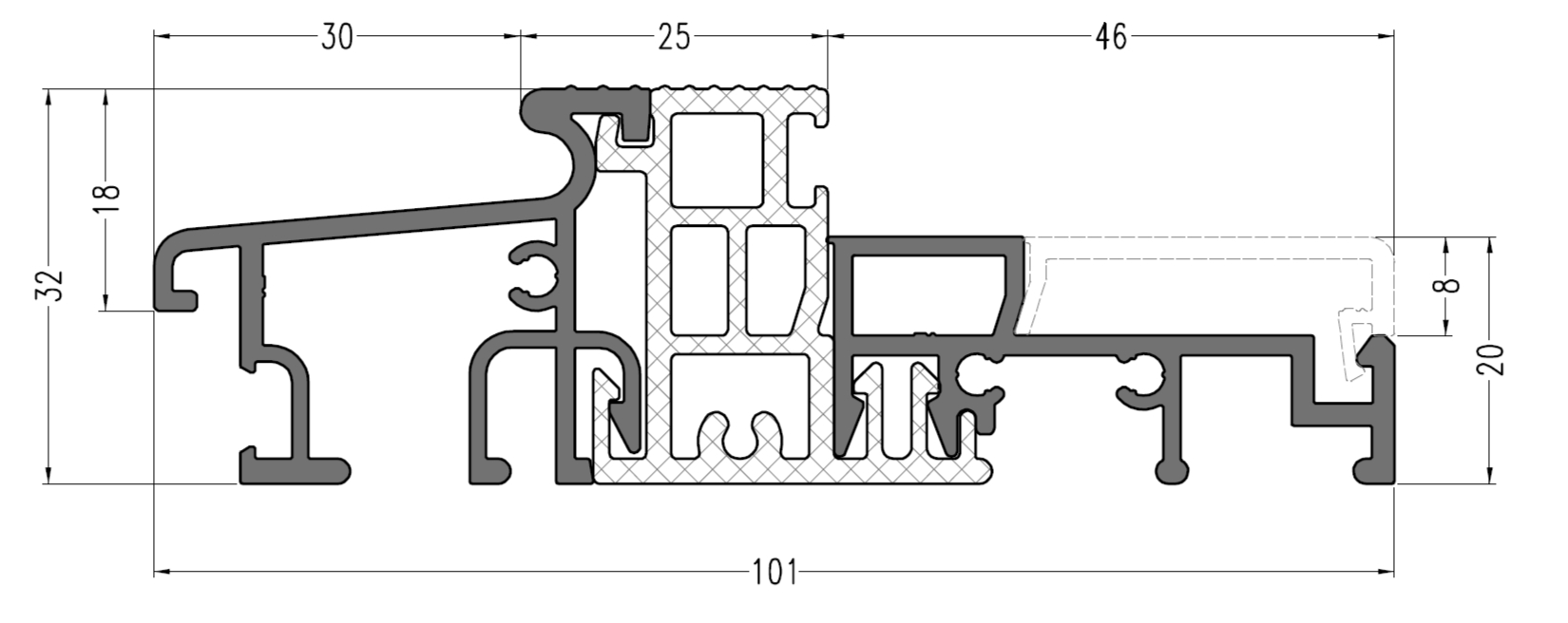 Профиль-порог АЛЮСТАРТ, с термовставкой, алюминий анодированный, серебристый. Рис. 1
