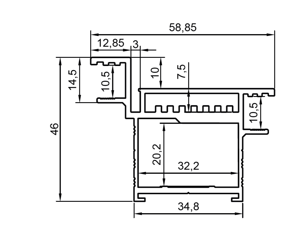 Профиль дверной коробка, алюминий, L=6100мм, анодированный, черный. Рис. 1 Профиль дверной коробка, алюминий, L=6100мм, анодированный, черный. Рис. 1